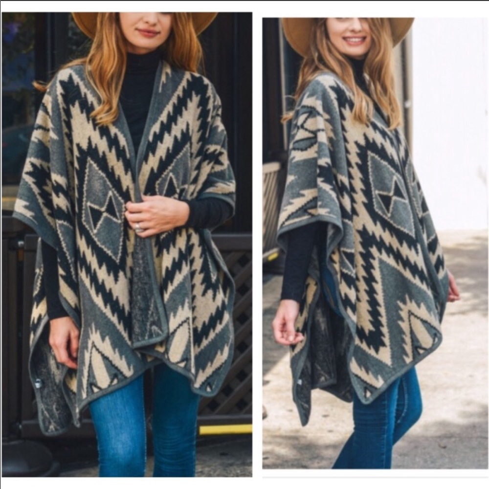 Aztec style ponch style wrap neutral colors